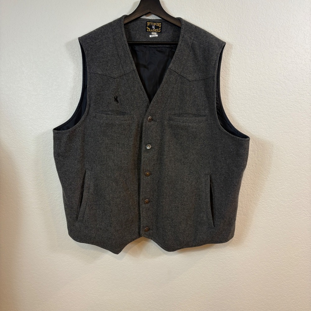 Wyoming Traders Men's 100% Virgin Wool Western Vest Gray 52" Chest Cowboy Ranch